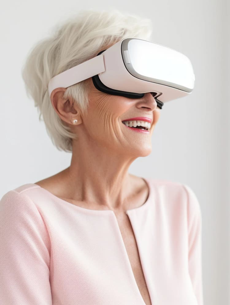 Mujer mayor con gafas de realidad virtual
